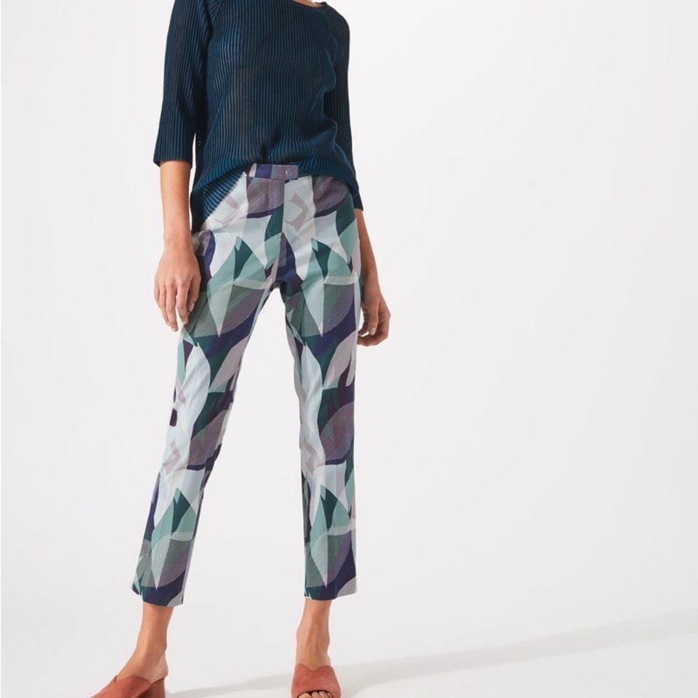 Jigsaw cropped pants trouser printed green and blue gray